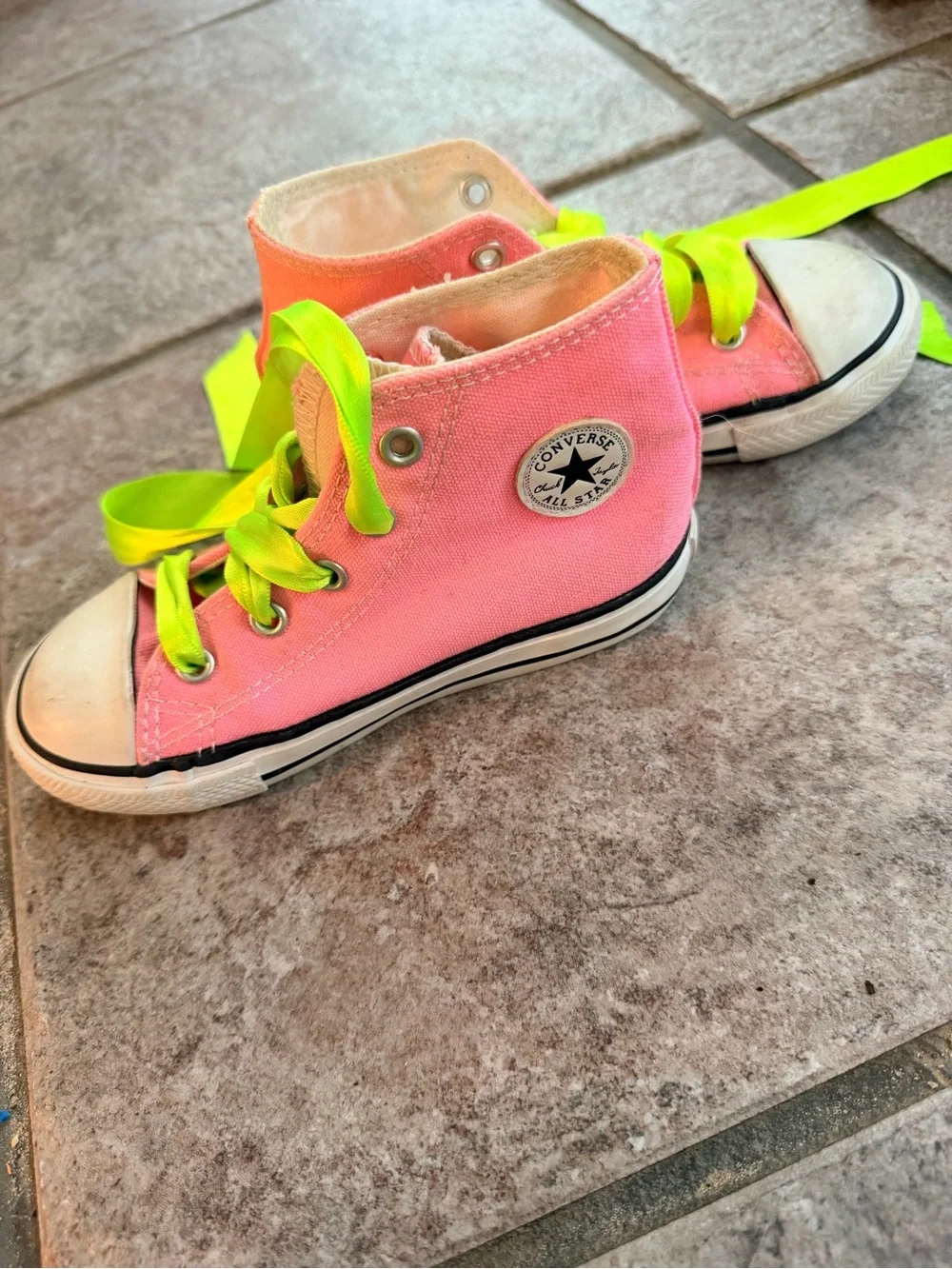 Converse Kids Pink High-Top Sneakers with Neon Green Laces